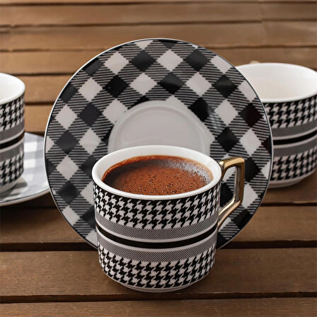 Porsima YKY097-5 6'lı Türk Kahvesi Fincan Takımı 12 Parça Lüx Kahve Fincan Takımı Espresso Fincanı (100ml)