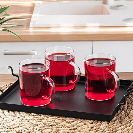 Porsima 6080 Borosilikat Isıya Dayanıklı Cam Kulplu Çay Bardağı Kahve Ve Çay Kupası 6'lı 200ml