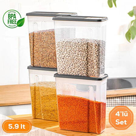 Porsima ORG-451 Antrasit Sandy 4'lü Hava Geçirmez Saklama Kabı Erzak Saklama Kabı Seti (5,90LT)
