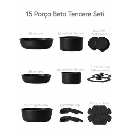 Porsima Perotti 25 Parça Mutfak Seti - 15 Parça İ̇Ndüksiyonlu Seramik Kaplama Tencere Tava Seti - 10 Parça Pasta Ve Tatlı Servis Seti Siyah