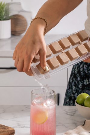Porsima Kapaklı Silikon Buz Kalıbı Seti 2 Adet Dökülmez Buz Yapma Kabı - Cappuccino