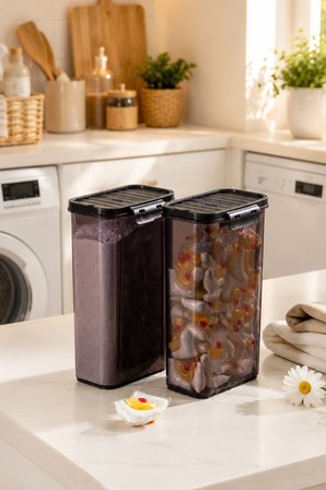 Porsima L-00895 2'li Hava Geçirmez Erzak Saklama Kabı & Deterjan Kutusu 2,5 Litre Füme