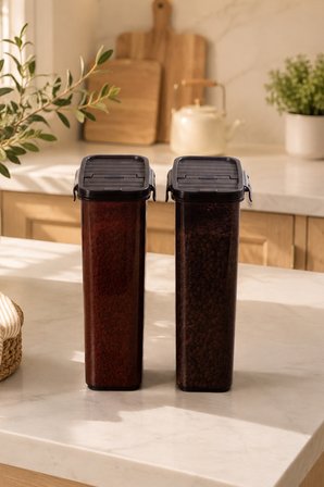 Porsima L-00895 2'li Hava Geçirmez Erzak Saklama Kabı & Deterjan Kutusu 2,5 Litre Füme