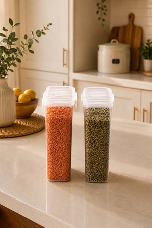 Porsima L-00895-2 2'li Hava Geçirmez Erzak & Deterjan Saklama Kabı Seti 2,5 L Şeffaf