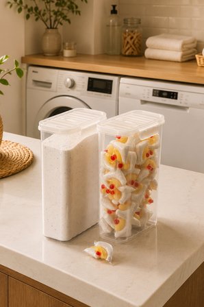 Porsima L-00895-2 2'li Hava Geçirmez Erzak & Deterjan Saklama Kabı Seti 2,5 L Şeffaf