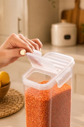 Porsima L-00895-2 2'li Hava Geçirmez Erzak & Deterjan Saklama Kabı Seti 2,5 L Şeffaf