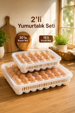 Porsima Peggy 45'li Yumurtalık Seti (15+30) Kapaklı Buzdolabı Organizeri Saklama Kabı
