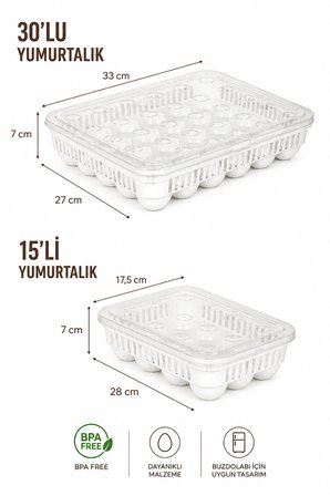 Porsima Peggy 45'li Yumurtalık Seti (15+30) Kapaklı Buzdolabı Organizeri Saklama Kabı