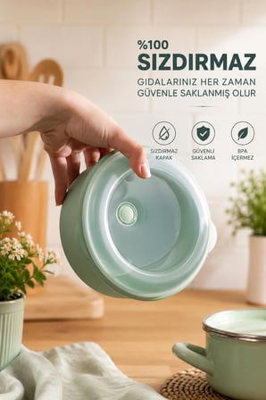 Porsima 5318 12 Parça Yuvarlak Hava Tahliye Valfli Saklama Kabı Seti – Yeşil (3 Farklı Boy x 4 Adet)