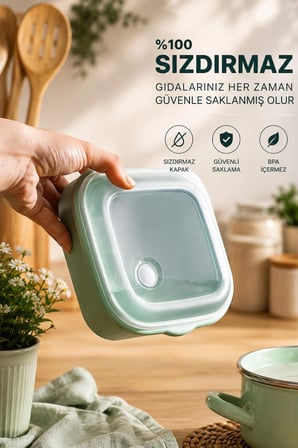 Porsima 5316 9 Parça Kare Hava Tahliye Valfli Saklama Kabı Seti – Yeşil (3 Farklı Boy x 3 Adet)