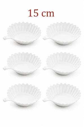 Porsima 6'lı Kulplu Porselen Çerez, Meze, Salata ve Kahvaltılık Servis Kasesi 15 cm - Beyaz