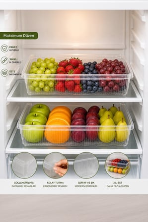 Porsima 3183 2'li Şeffaf Buzdolabı İçi Düzenleyici Organizer Seti 4 LT – 20x32x7 cm