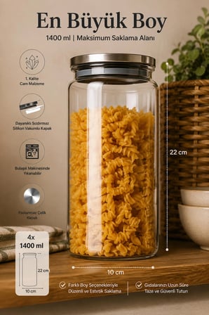 Porsima 12'li Bambu Kapak Cam Kavanoz Seti (2100 ml 1650 ml 1300 ml 750 ml)