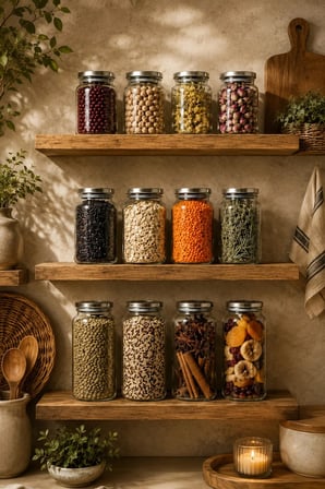 Porsima 12'li Bambu Kapak Cam Kavanoz Seti (2100 ml 1650 ml 1300 ml 750 ml)