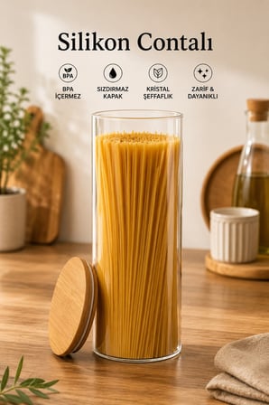 Porsima 12'li Bambu Kapak Cam Kavanoz Seti (2100 ml 1650 ml 1300 ml 750 ml)