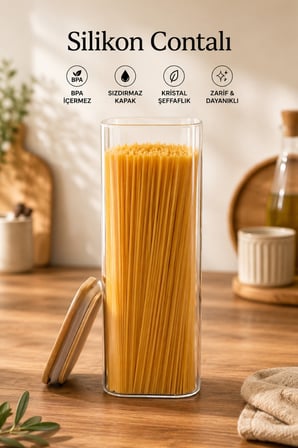 Porsima 12'li Kare Bambu Ahşap Kapaklı Cam Kavanoz Seti (1900 ml + 1250 ml + 750 ml)