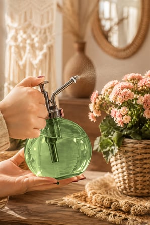 Porsima 15729 2'li Cam Sprey Şişe Seti 350 ml - Yeşil Bitki Püskürtücü & Sprey Yağdanlık