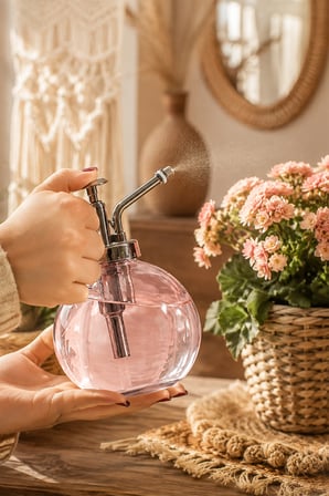 Porsima 15729 2'li Cam Sprey Şişe Seti 350 ml - Pembe Bitki Püskürtücü & Sprey Yağdanlık