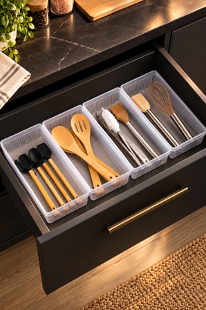 Porsima 0383 Modüler 4'lü Çekmece İçi Organizer Seti 30x15 cm - Şeffaf Kaşıklık & Ofis Kutusu