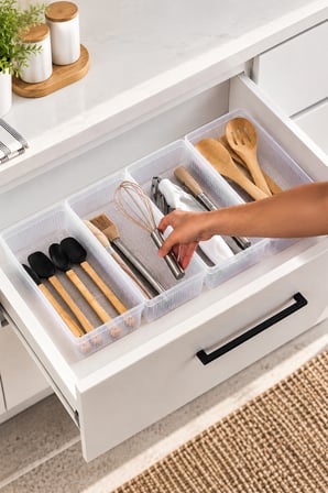 Porsima 0383 Modüler 4'lü Çekmece İçi Organizer Seti 30x15 cm - Şeffaf Kaşıklık & Ofis Kutusu