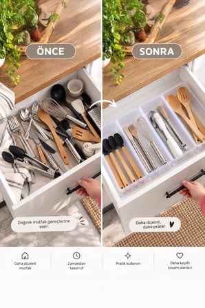 Porsima 0383 Modüler 4'lü Çekmece İçi Organizer Seti 30x15 cm - Şeffaf Kaşıklık & Ofis Kutusu