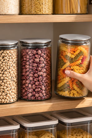 Porsima S-2087 1500 ml 4'lü Vakum Kapaklı Çizgili Cam Kavanoz - Mutfak Kiler Erzak Kabı Seti