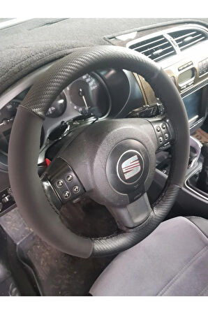 DİKİŞLİ DİREKSİYON KILIFI KARBON/NUBUK SİYAH DİKİŞLİ SEAT İÇİN HIZLI KARGO