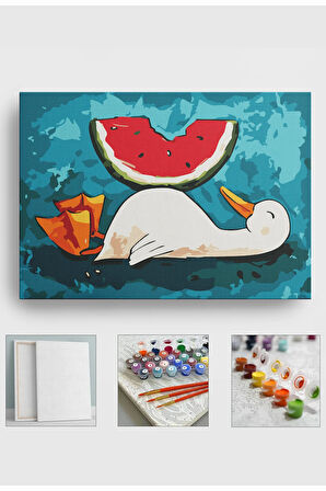 Sayılarla Boyama Seti Numaralı Tuval Fırça Boya 40x50 Cm Karpuz Ördek