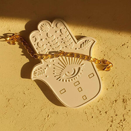  El Yapımı Hamsa El Figürü – 20x15 cm Dekoratif Beton Tabak / Takı ve Aksesuar Düzenleyici