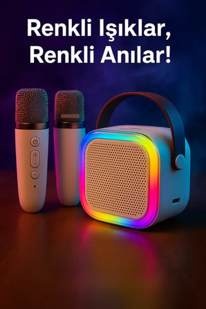 Bluetooth Karaoke Hoparlör Mikrofonlu RGB LED Işıklı Kablosuz Taşınabilir Ses Bombası 5 Ses Efektli