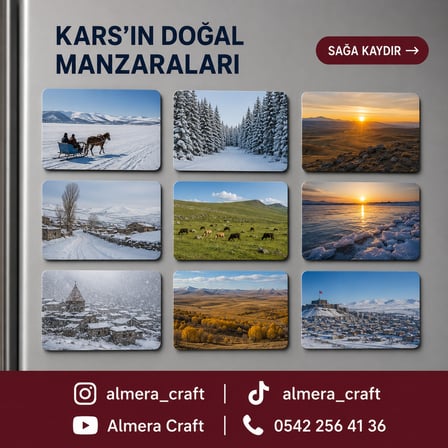 Kars Magnet Koleksiyonu 9’lu Set 6x9 cm Tarihî ve Doğal Manzara Buzdolabı Magneti