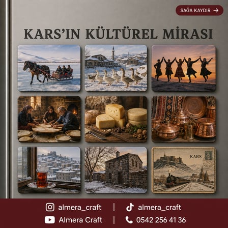 Kars Magnet Koleksiyonu 9’lu Set 6x9 cm Tarihî ve Doğal Manzara Buzdolabı Magneti