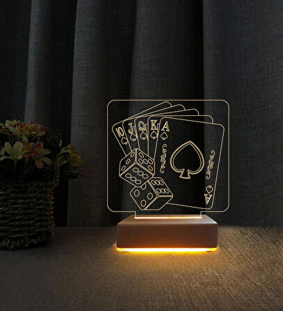 Kartlar ve Zarlar 3d Led Masa Lambası Doğum Günü Hediyesi Lamba