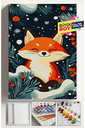 Sayılarla Boyama Seti Numaralı Tuval Fırça Boya Dahil Kasnaklı Set 50x70 Cm - KAR VE TİLKİ