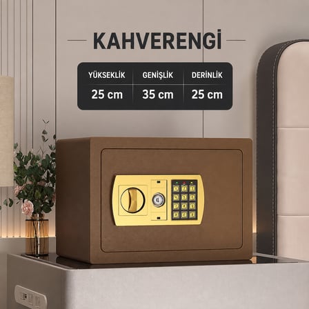 25’lik Elektronik Şifreli ve Anahtarlı Çelik Para Kasası – Dijital Panelli, 35 × 25 × 25 cm