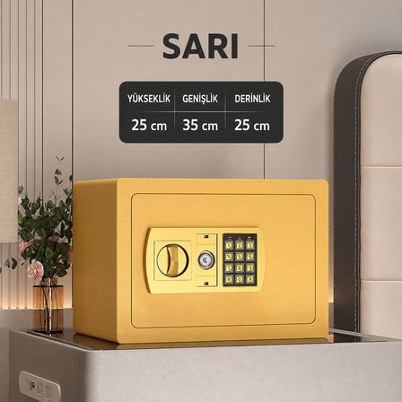 25’lik Elektronik Şifreli ve Anahtarlı Çelik Para Kasası – Dijital Panelli, 35 × 25 × 25 cm