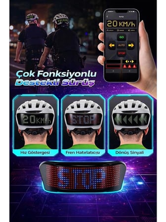 Akıllı LED Kask Ekranı Uygulama Kontrollü, Şarjlı, Tüm Kasklara Uyumlu Trafikte Görünürlük Sağlayan