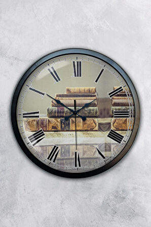 Hediyelik 40 Cm Siyah Metal Book Duvar Saati