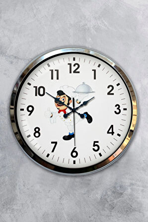 Hediyelik Dekoratif 40 Cm Krom Metal Aşçı Mutfak Duvar Saati