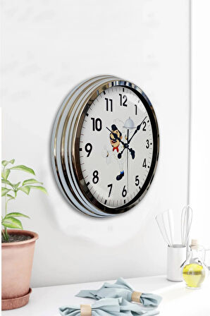 Hediyelik Dekoratif 40 Cm Krom Metal Aşçı Mutfak Duvar Saati