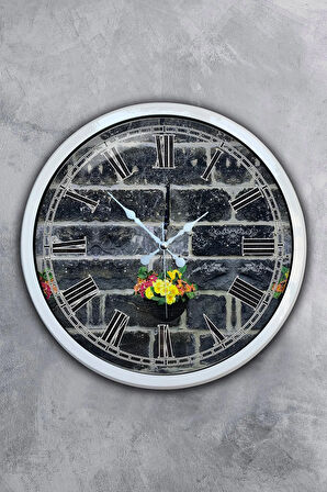 40 Cm Beyaz Metal Taş Yapı Duvar Saati