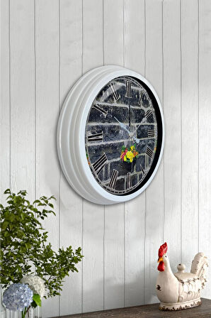 40 Cm Beyaz Metal Taş Yapı Duvar Saati