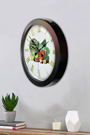 Hediyelik 36 Cm Siyah Metal Meyve Duvar Saati