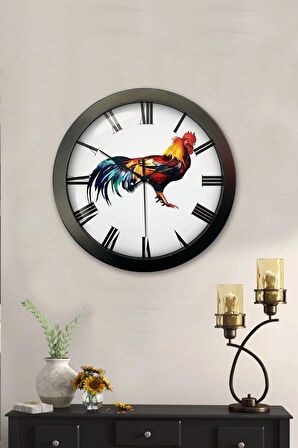 Hediyelik 36 Cm Siyah Metal Horoz Duvar Saati