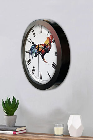 Hediyelik 36 Cm Siyah Metal Horoz Duvar Saati
