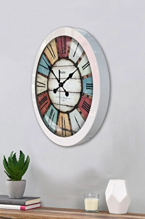 Hediyelik 36 Cm Beyaz Metal Retro Duvar Saati