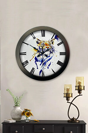 Hediyelik 36 Cm Siyah Metal Vaşak Duvar Saati