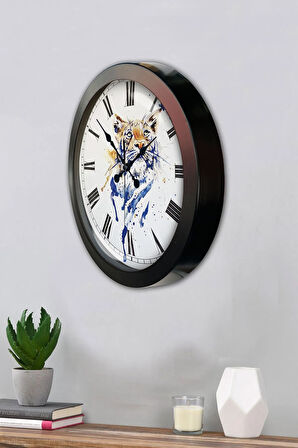 Hediyelik 36 Cm Siyah Metal Vaşak Duvar Saati