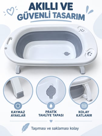 Beylini Katlanabilir Bebek Küveti Soft Silikon Destekli Banyo Akordion Duş Oyun Alanı