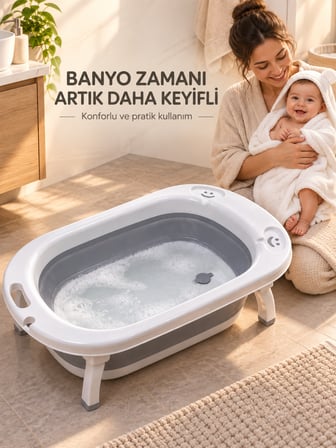 Beylini Katlanabilir Bebek Küveti Soft Silikon Destekli Banyo Akordion Duş Oyun Alanı